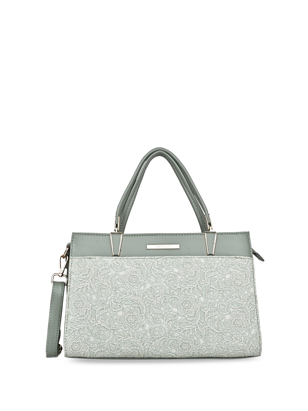 Rocia Floral Printed Zip Detail PU Handheld Bag, Green