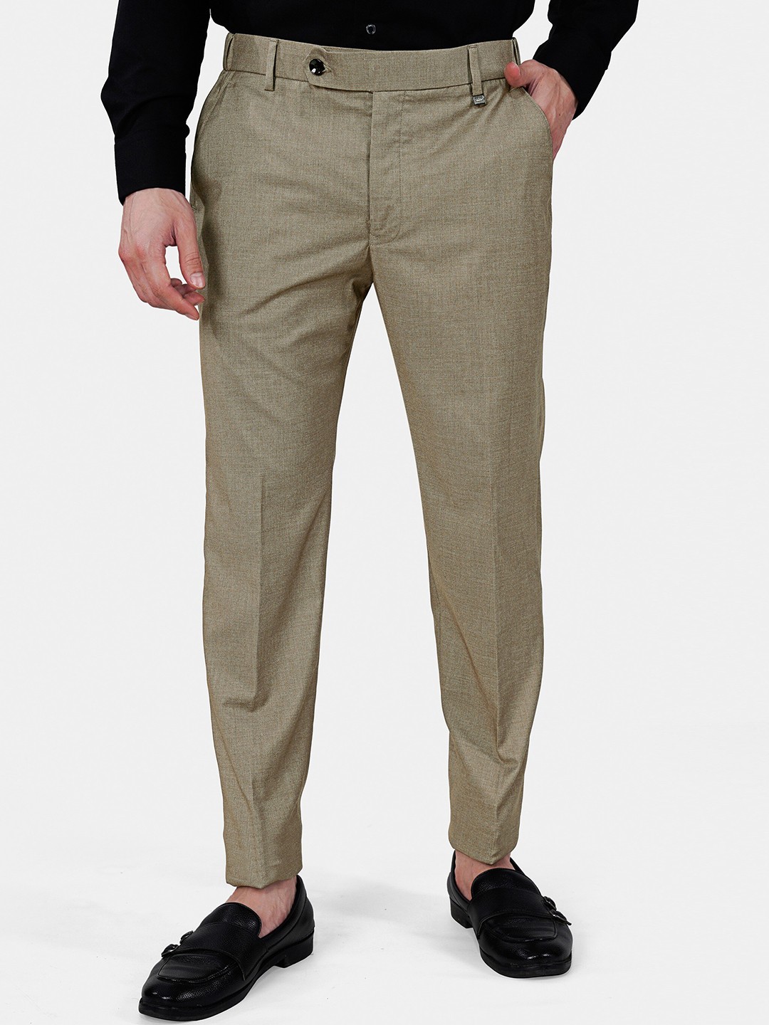 

FRENCH CROWN Men Wrinkle Free Mid Rise Woollen Chambray Formal Trouser, Brown