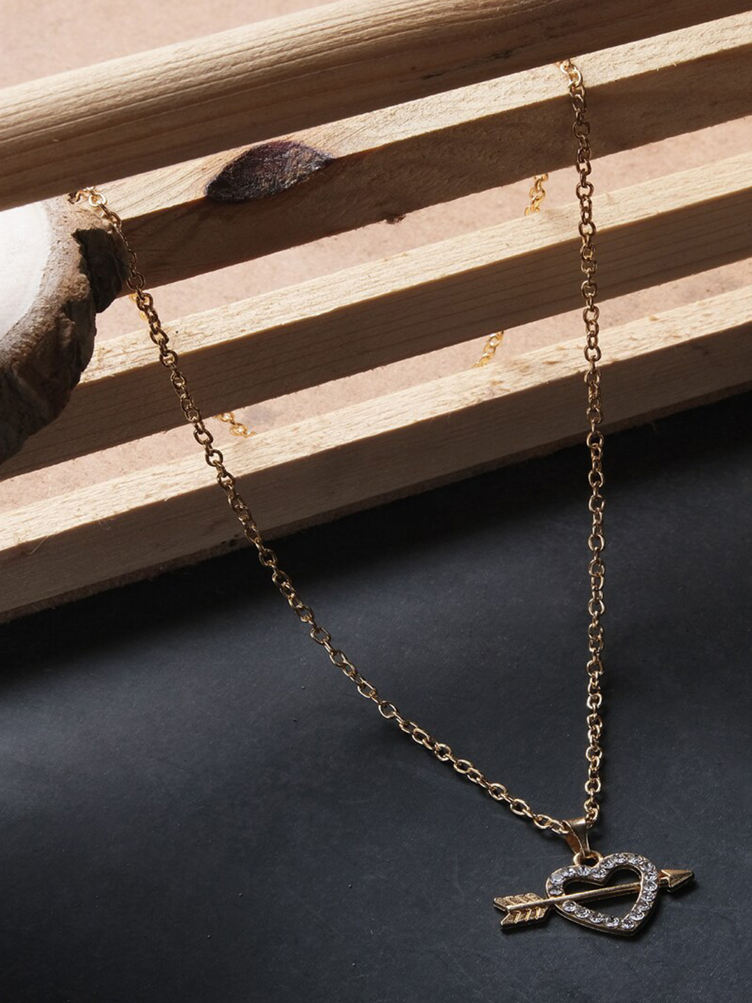 

Jewelz Gold-Plated Stones-Studded Heart-Charm Pendent With Chain