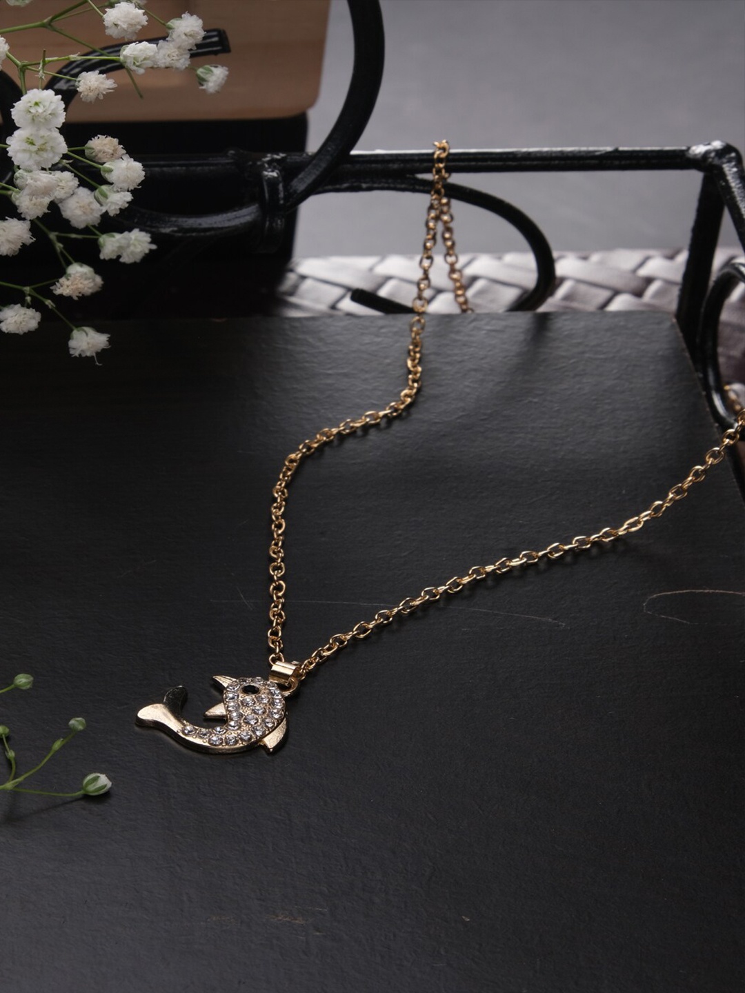 

Jewelz Gold-Plated Stones-Studded Dolphin-Charm Pendent With Chain