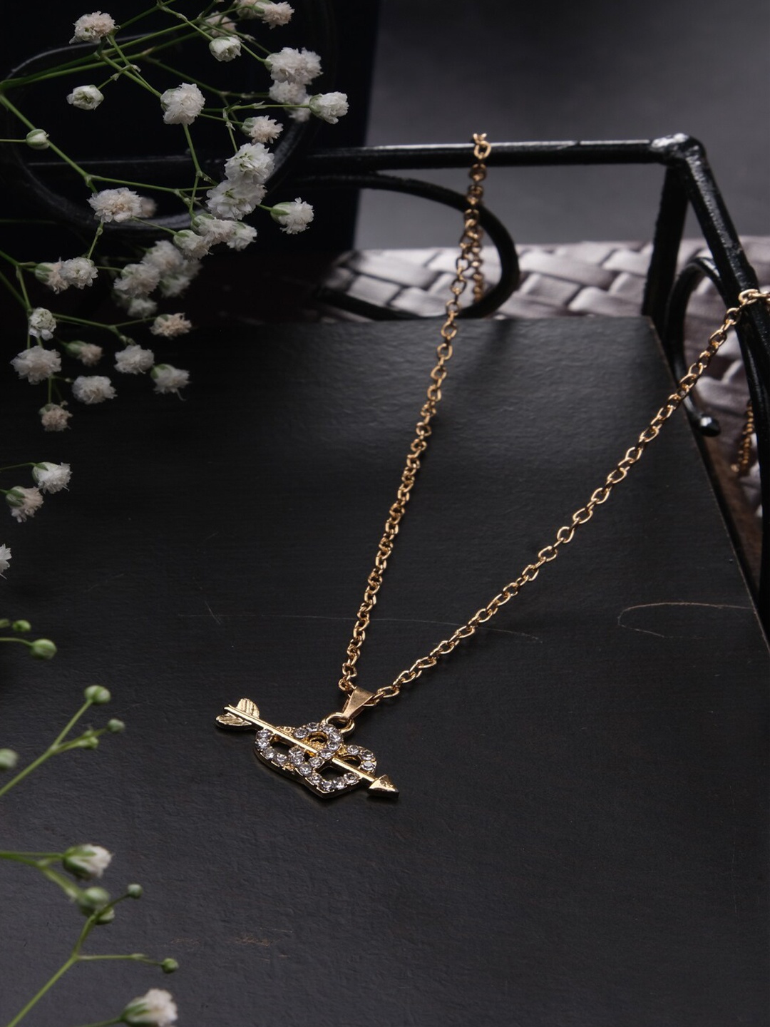

Jewelz Gold-Plated Stone-Studded Heart Shaped Pendent With Chain
