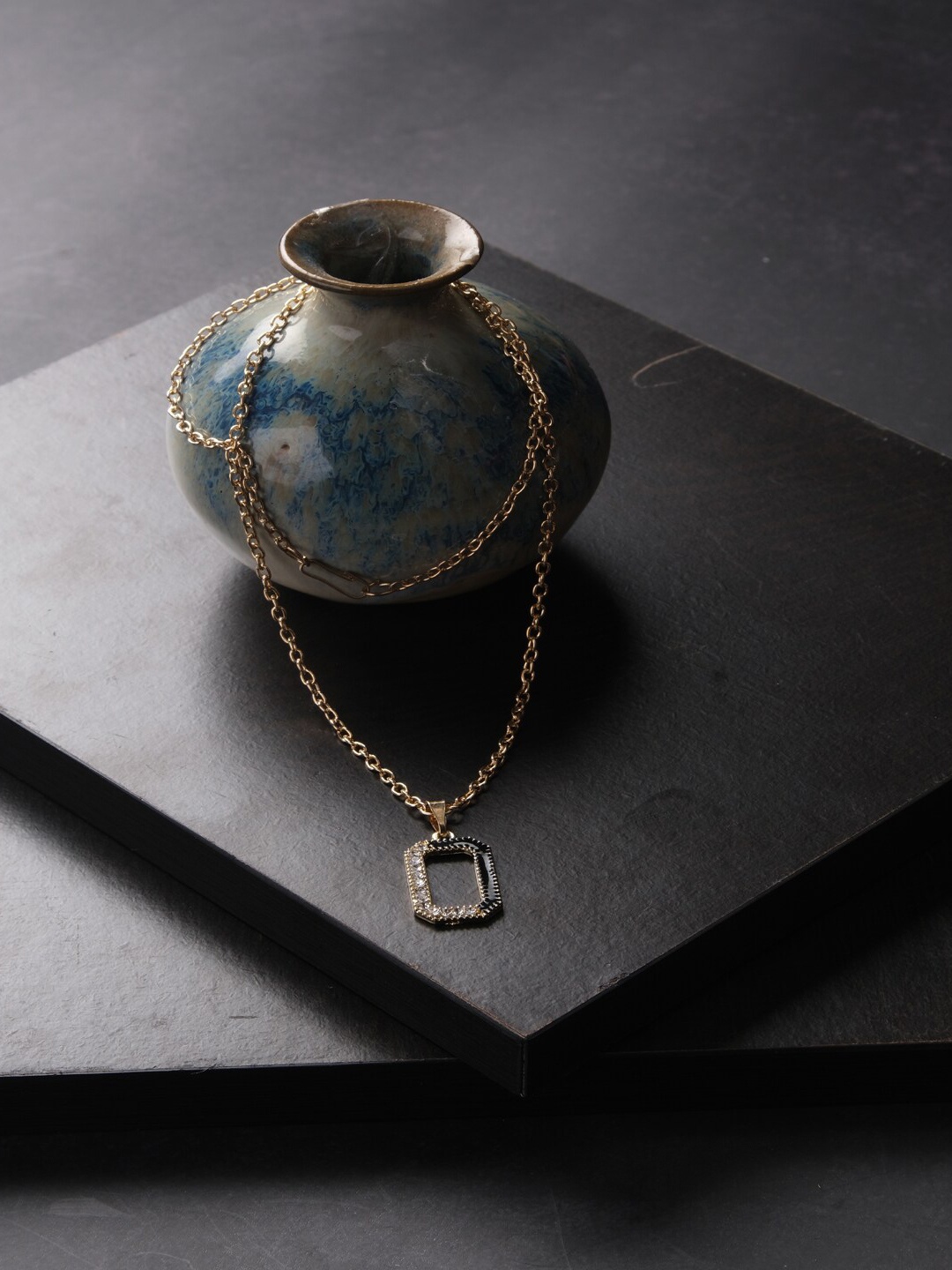

Jewelz Gold-Plated Stone-Studded Contemporary Pendent With Chain