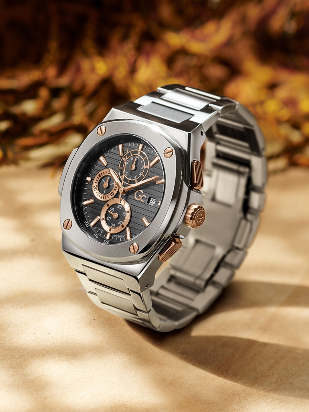 GC Men Sport Chic Collection Stainless Steel Straps Analogue Watch Y99001G2MF, Black