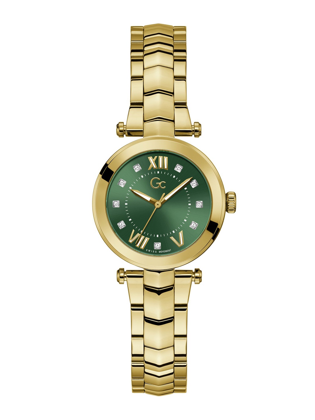 GC Women Embellished Dial Stainless Steel Bracelet Style Straps Analogue Watch, Green