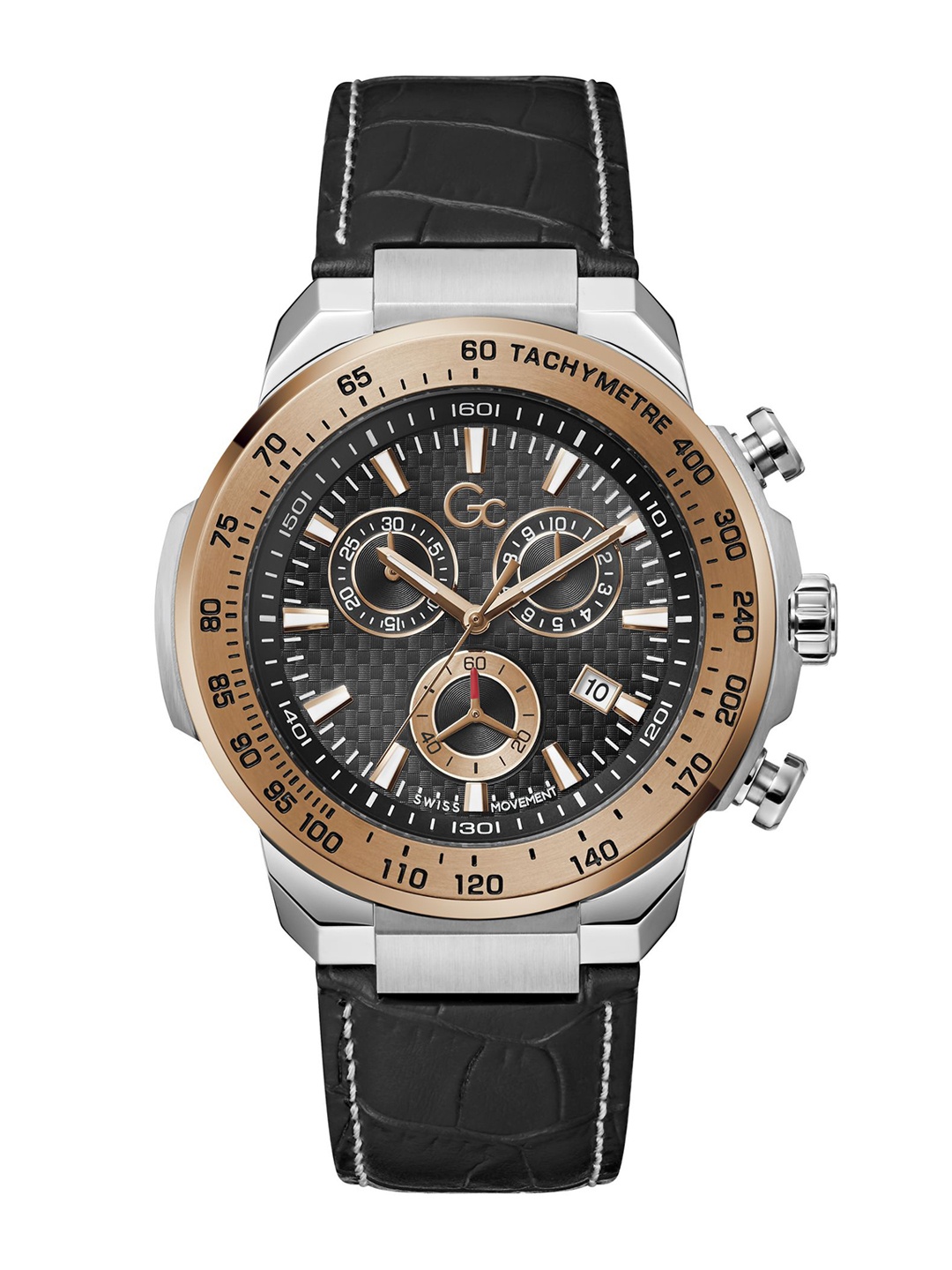GC Men Sport Chic Collection Leather Straps Analogue Watch Z35003G4MF, Black