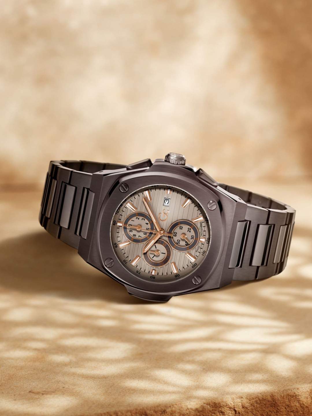 GC Men Embellished Stainless Steel Bracelet Style Straps Analogue Watch Y99013G1MF, Beige