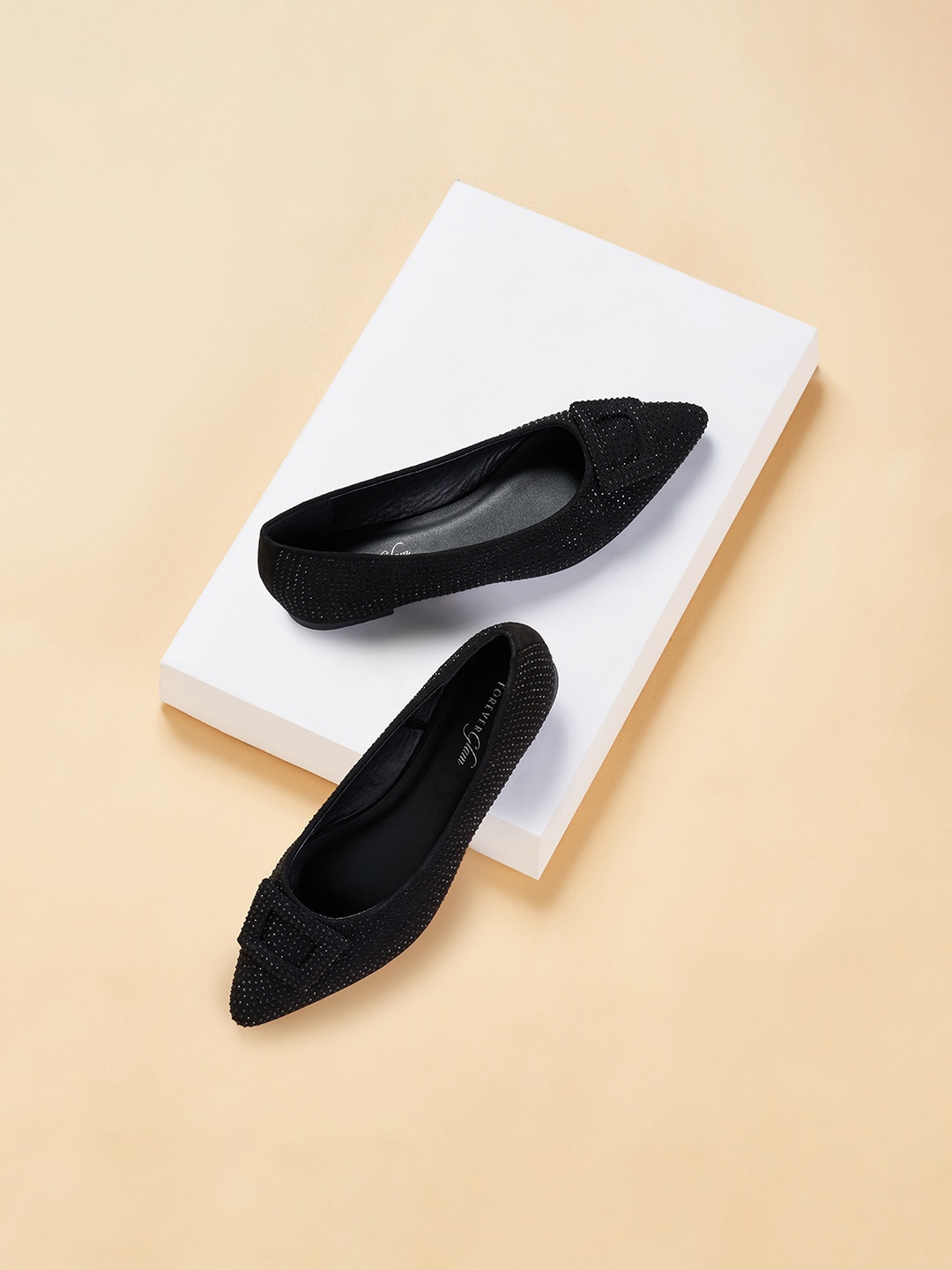 

Forever Glam by Pantaloons Pointed Toe Embellished Ballerinas With Bows, Black