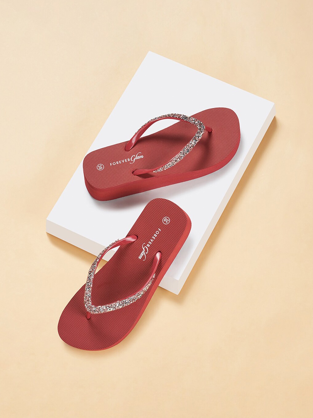 

Forever Glam by Pantaloons Women Embellished Thong Flip-Flops, Red