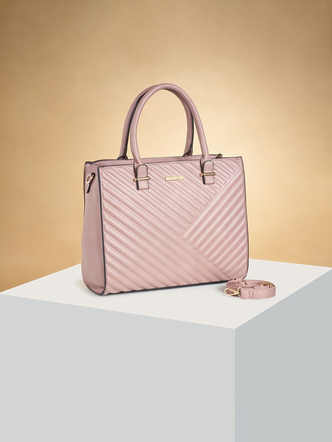 

Forever Glam by Pantaloons Textured PU Structured Satchel Bag, Pink