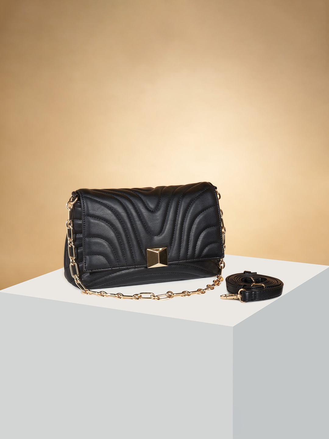 

Forever Glam by Pantaloons Textured Swagger Sling Bag, Black