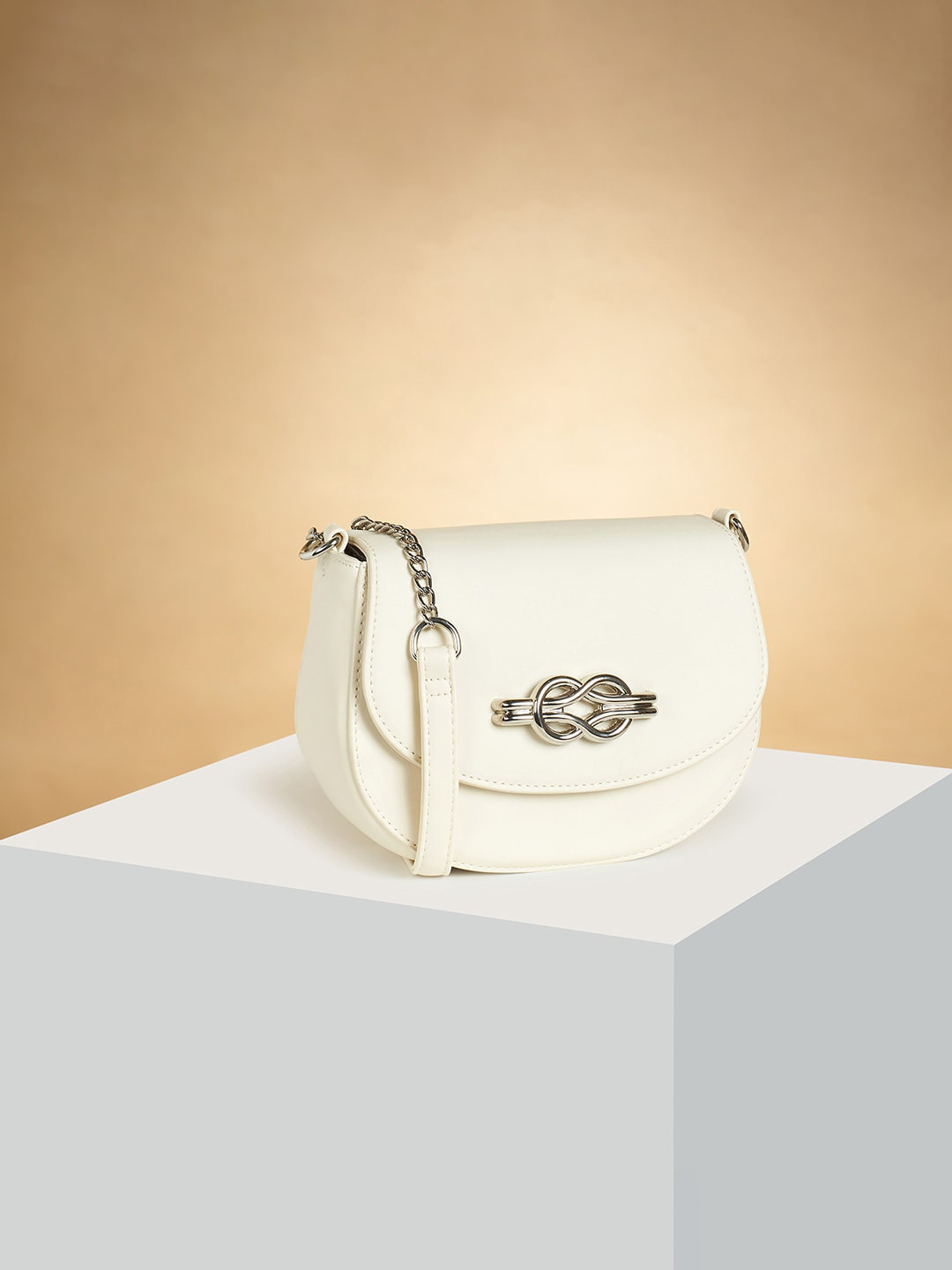 

Forever Glam by Pantaloons Embellished PU Structured Sling Bag, Off white