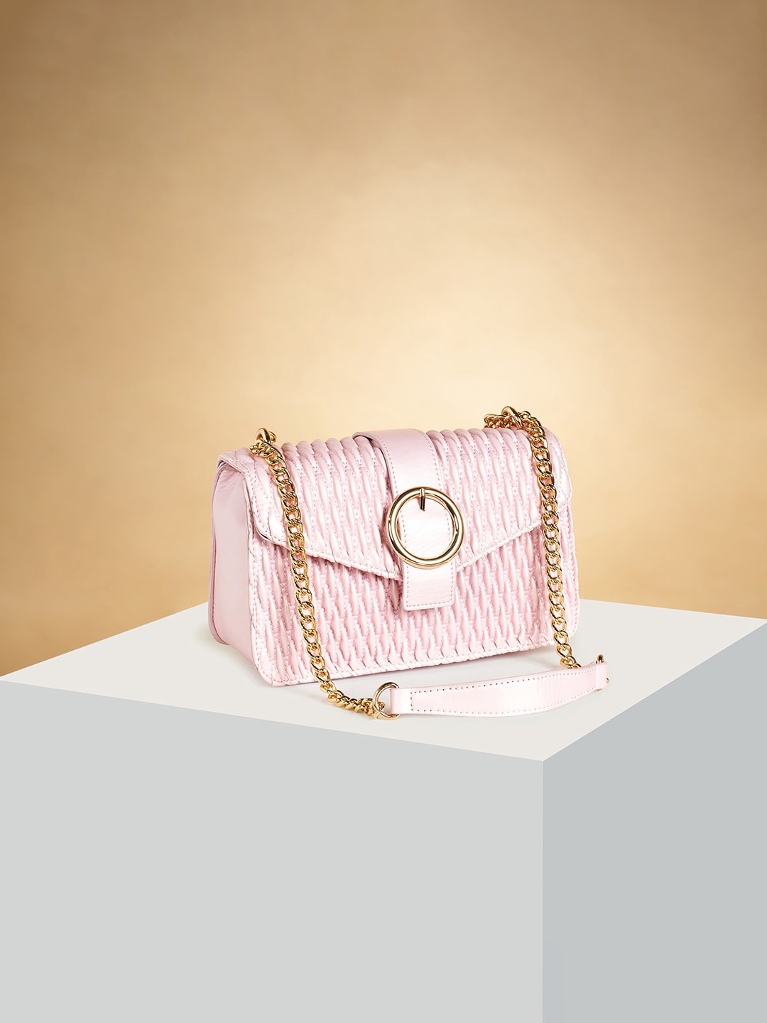 

Forever Glam by Pantaloons Textured Structured Sling Bag, Pink