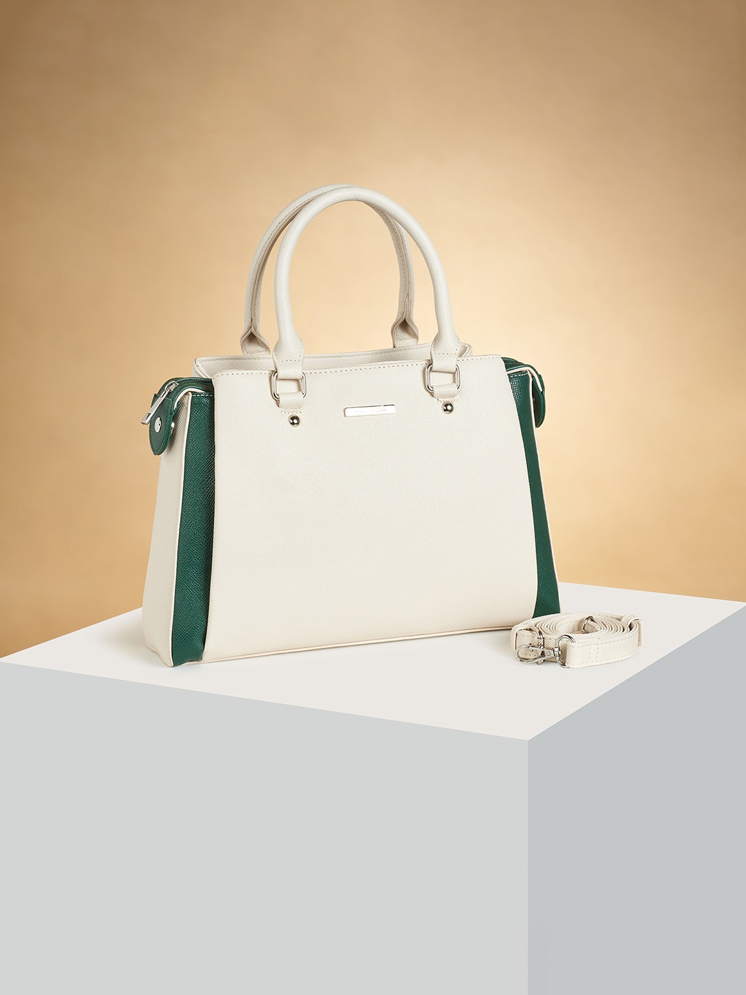 

Forever Glam by Pantaloons Colourblocked Structured Handheld Bag, Off white