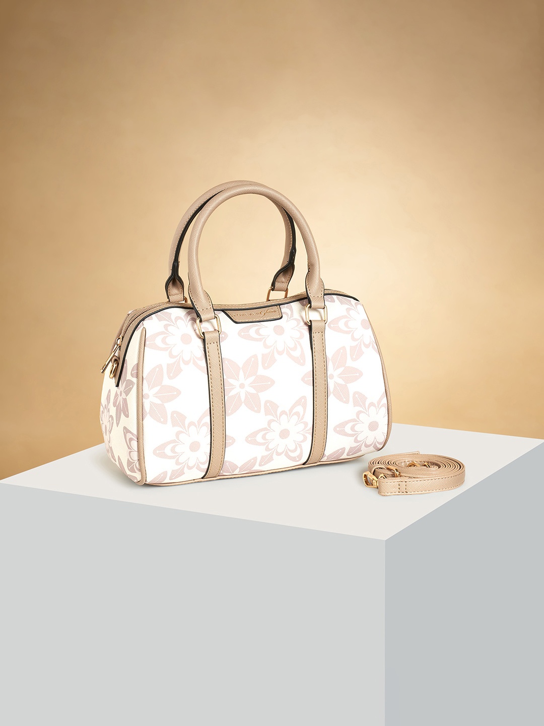

Forever Glam by Pantaloons Floral Printed Structured Handheld Bag, Beige