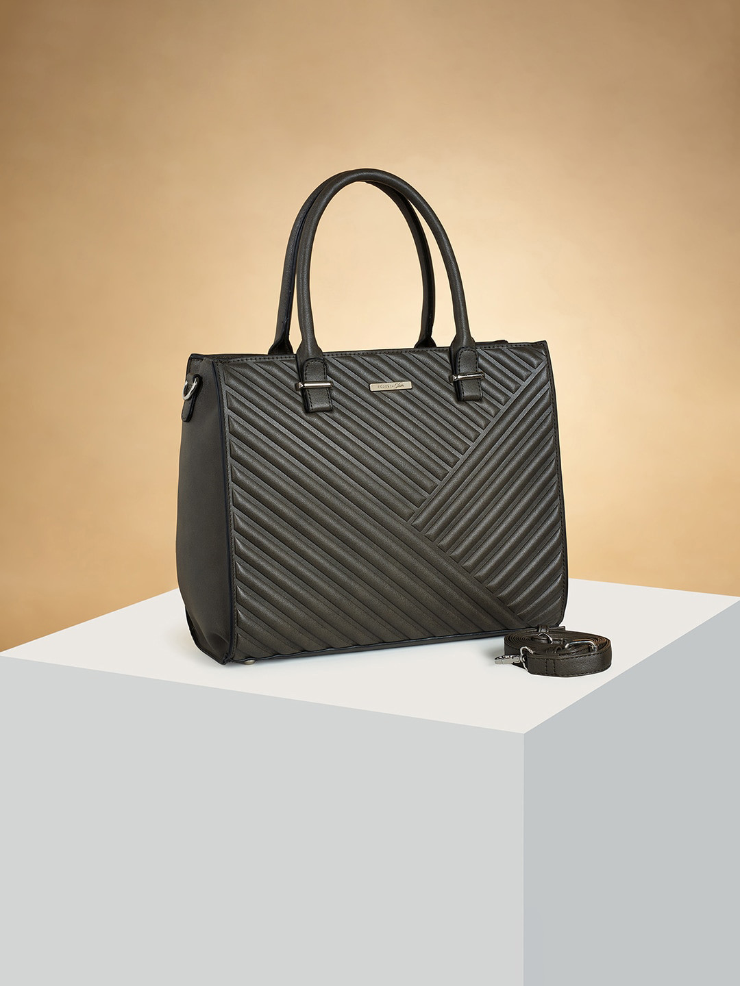 

Forever Glam by Pantaloons Textured Structured Handheld Bag, Grey