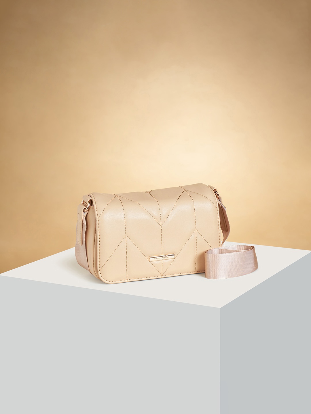 

Forever Glam by Pantaloons Quilted Structured PU Sling Bag, Beige