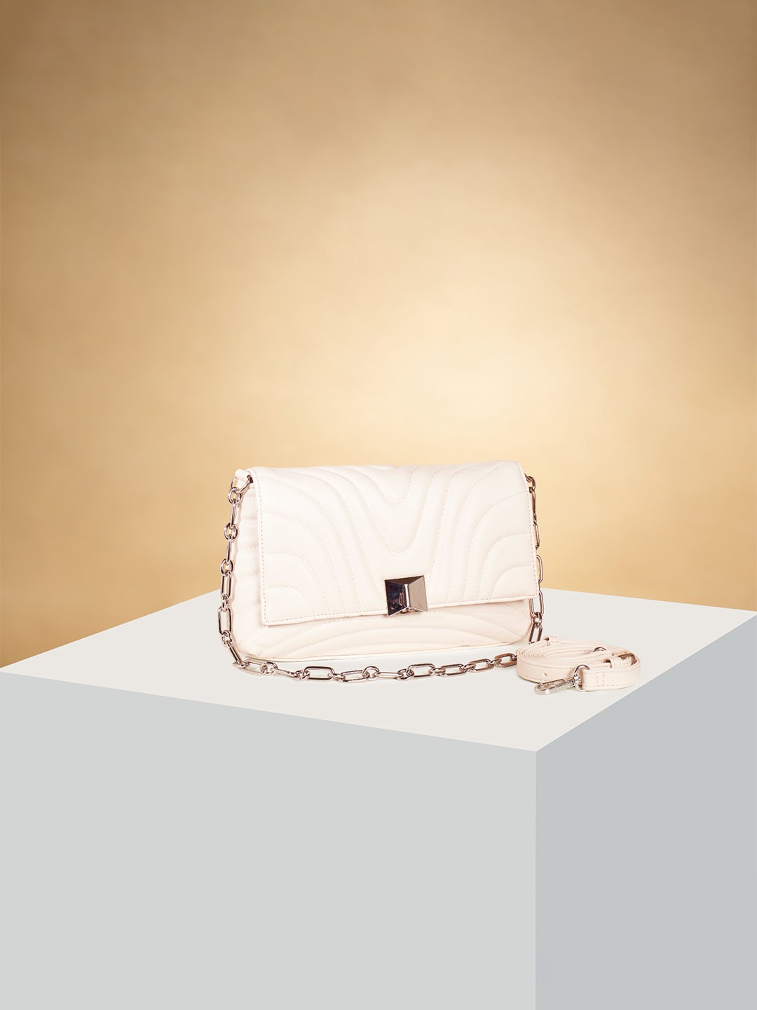 

Forever Glam by Pantaloons Quilted Structured PU Sling Bag, Off white