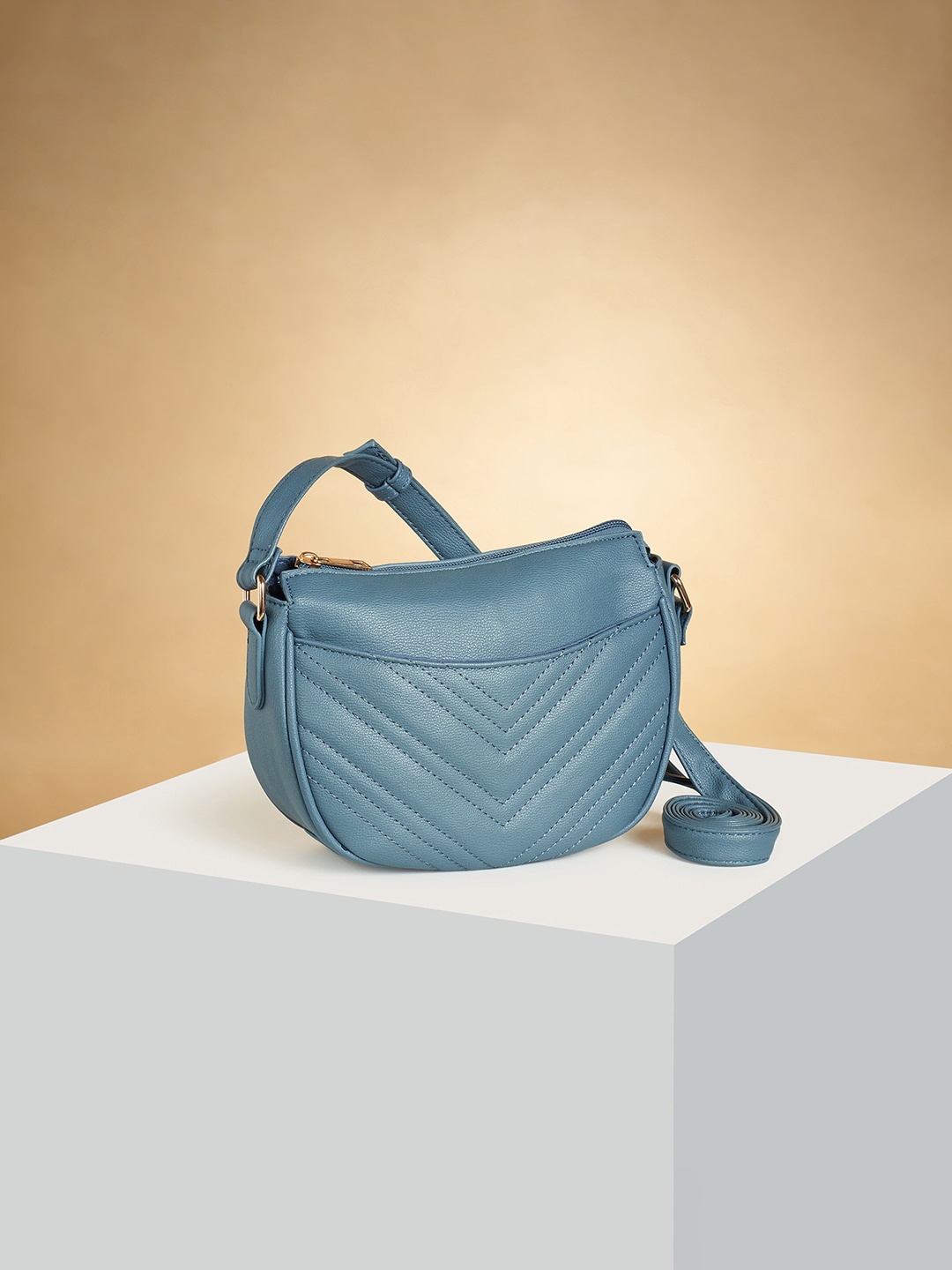 Forever Glam by Pantaloons Textured Structured Sling Bag, Blue