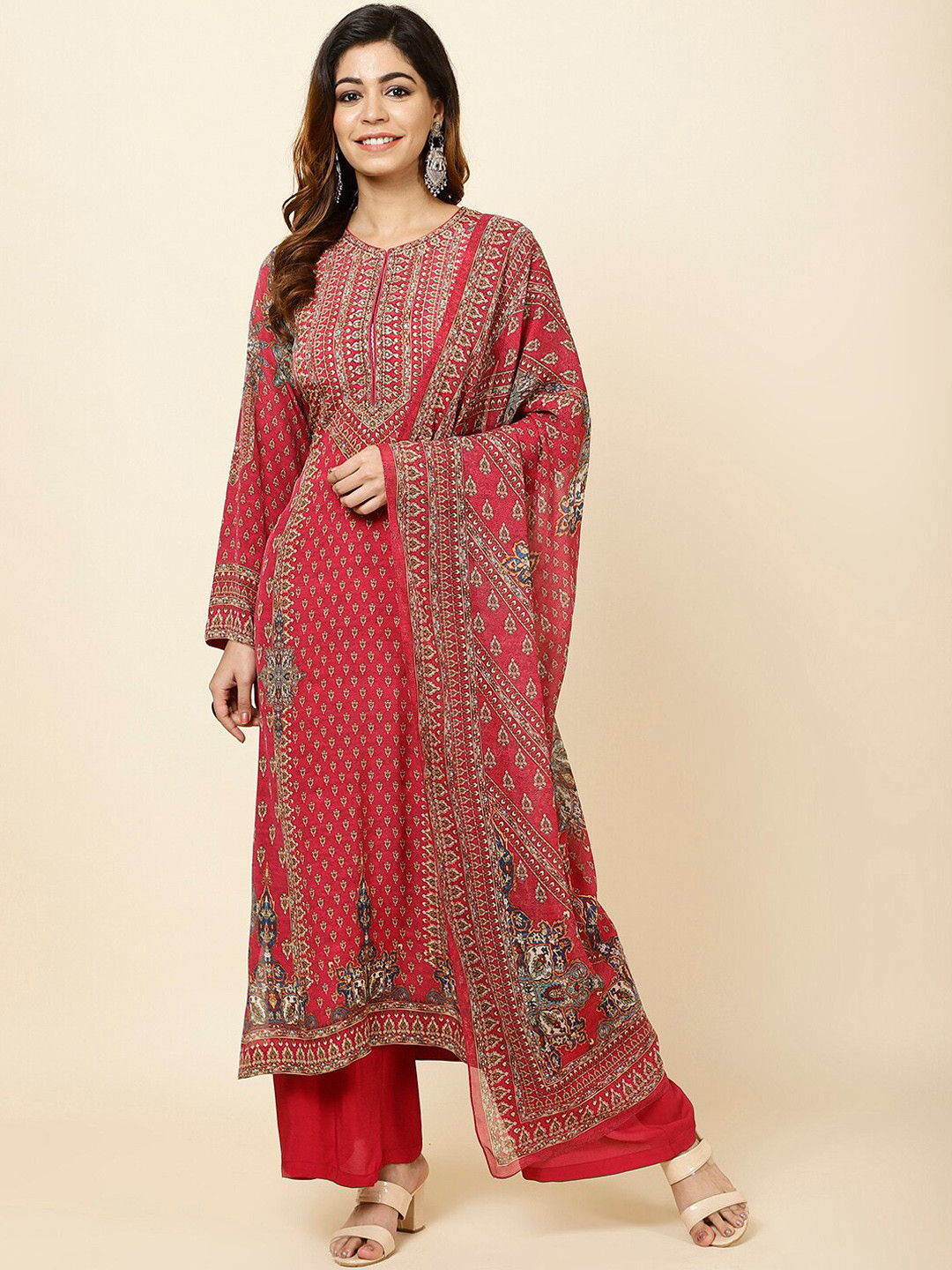 

Meena Bazaar Ethnic Motifs Printed Kurta With Palazzos & Dupatta, Pink