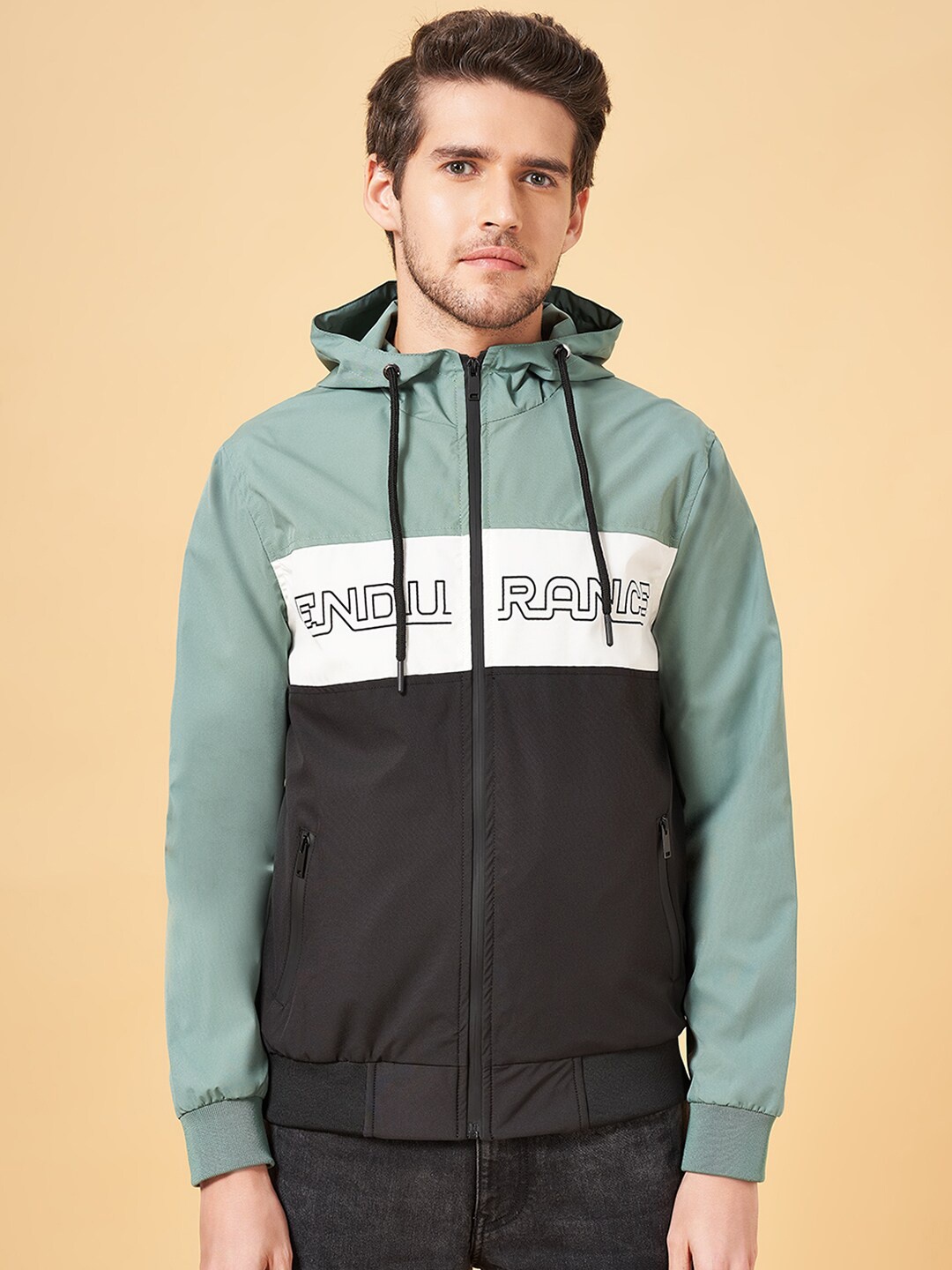 

People Colourblocked Bomber Jacket, Green