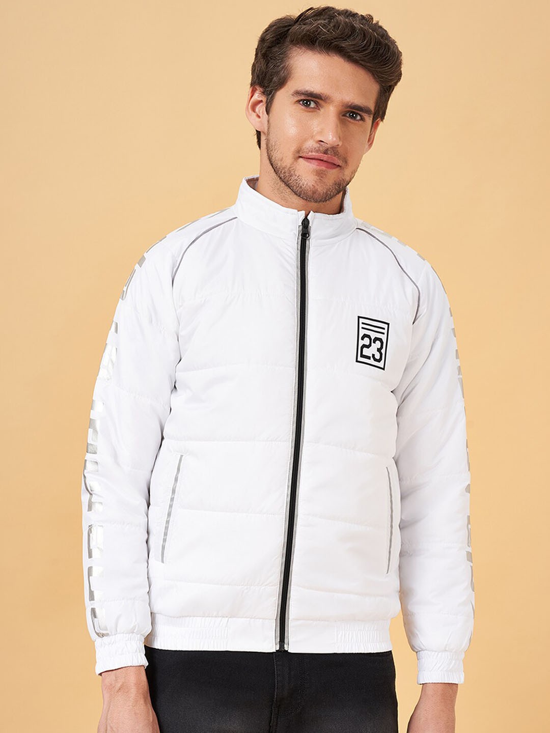 YU by Pantaloons Stand Collar Padded Jacket, White