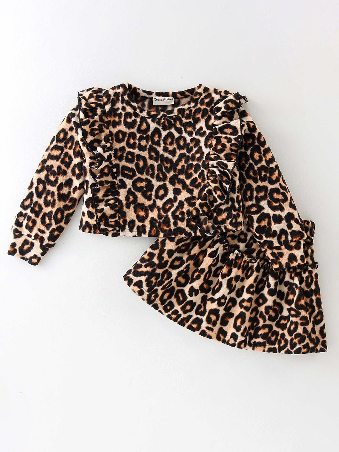 

CrayonFlakes Girls Abstract Printed Top With Skirt, Brown