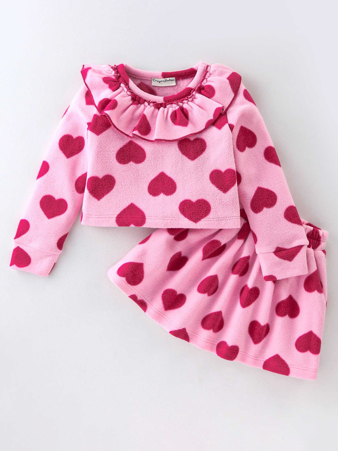 

CrayonFlakes Girls Conversational Printed Fleece Top With Skirt, Pink