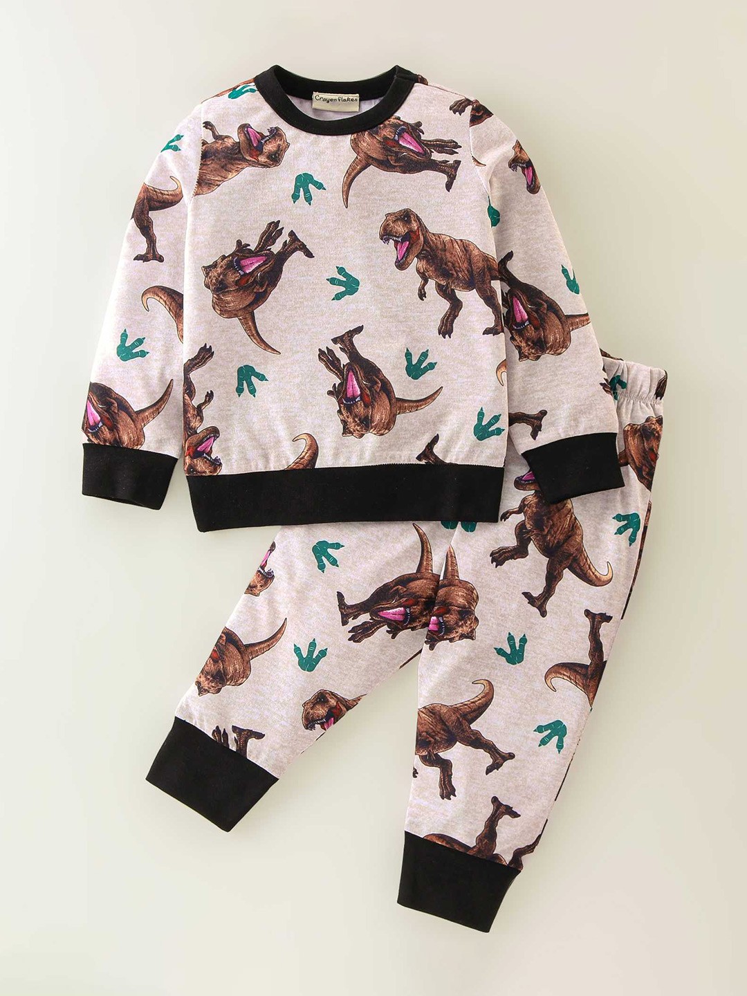

CrayonFlakes Boys Conversational Printed Sweatshirt With Joggers, Beige