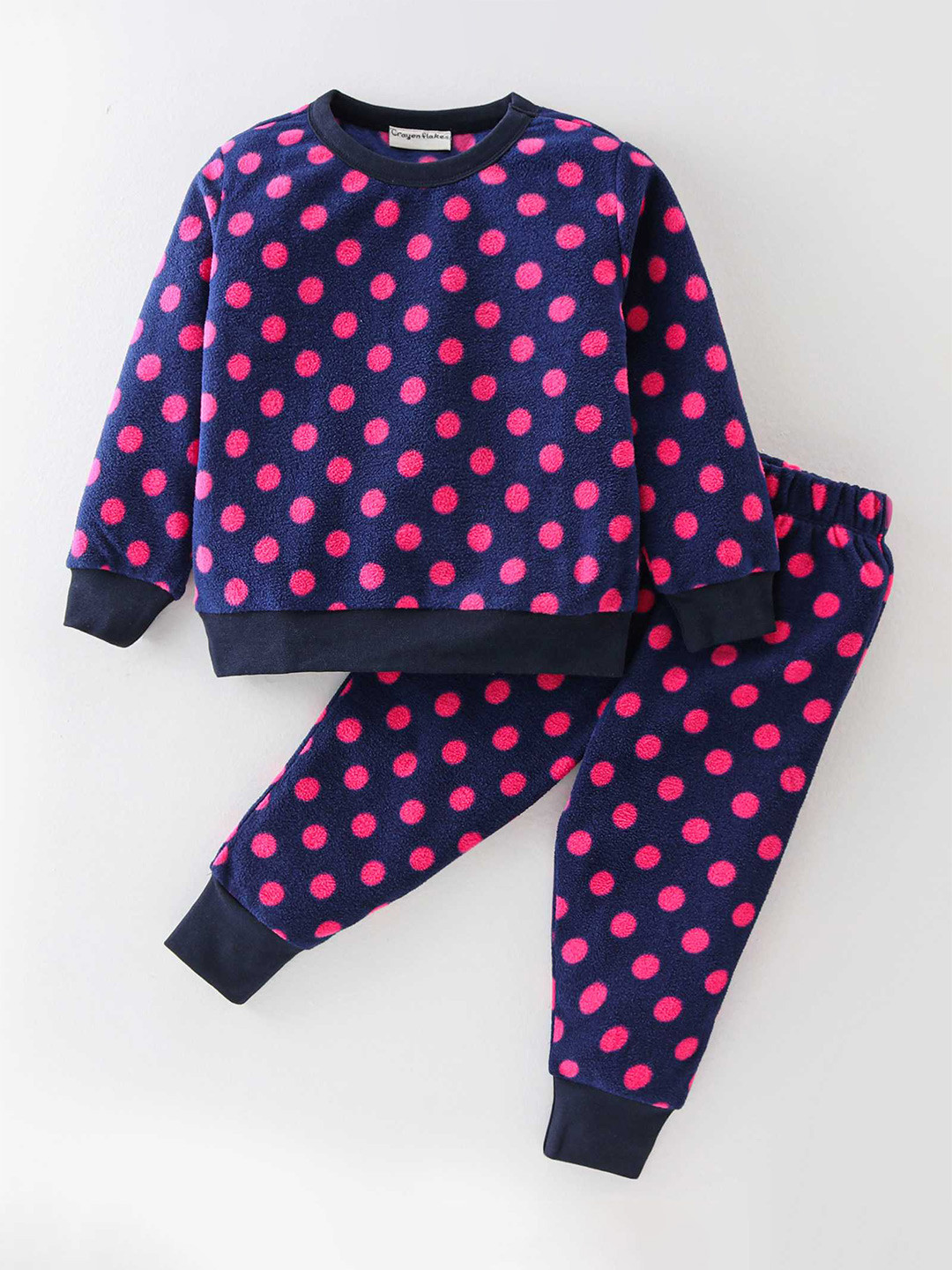 

CrayonFlakes Girls Polka Printed Sweatshirt with Joggers, Navy blue