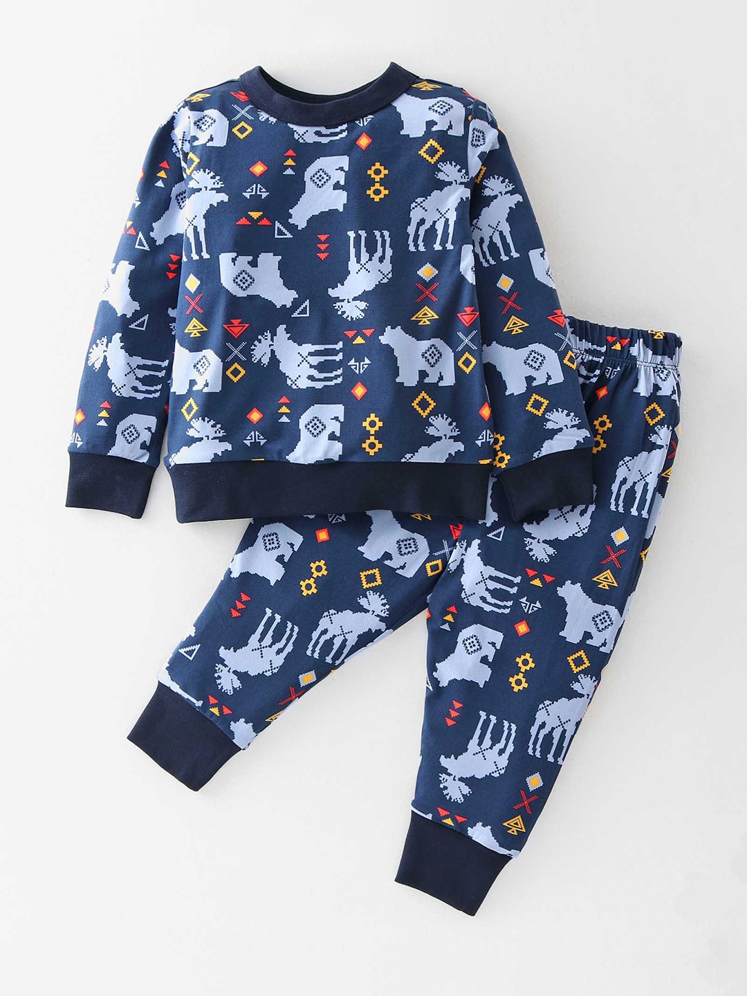 

CrayonFlakes Boys Conversational Printed Sweatshirt & Joggers, Navy blue