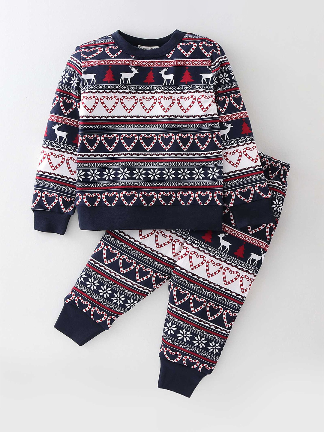 

CrayonFlakes Boys Ethnic Motifs Printed Jacquard Sweatshirt With Joggers, Navy blue