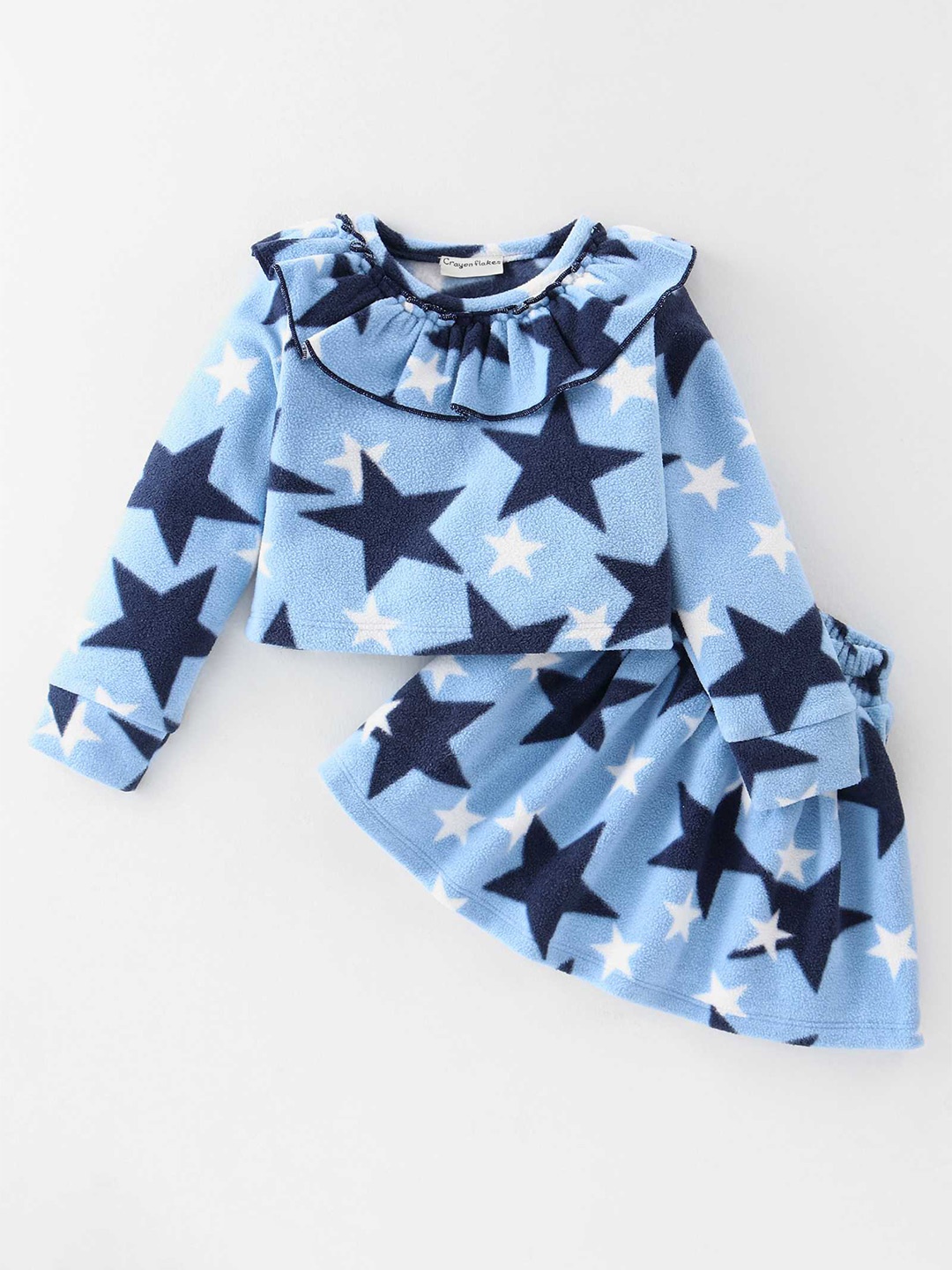 

CrayonFlakes Girls Conversational Printed Top With Skirt, Blue