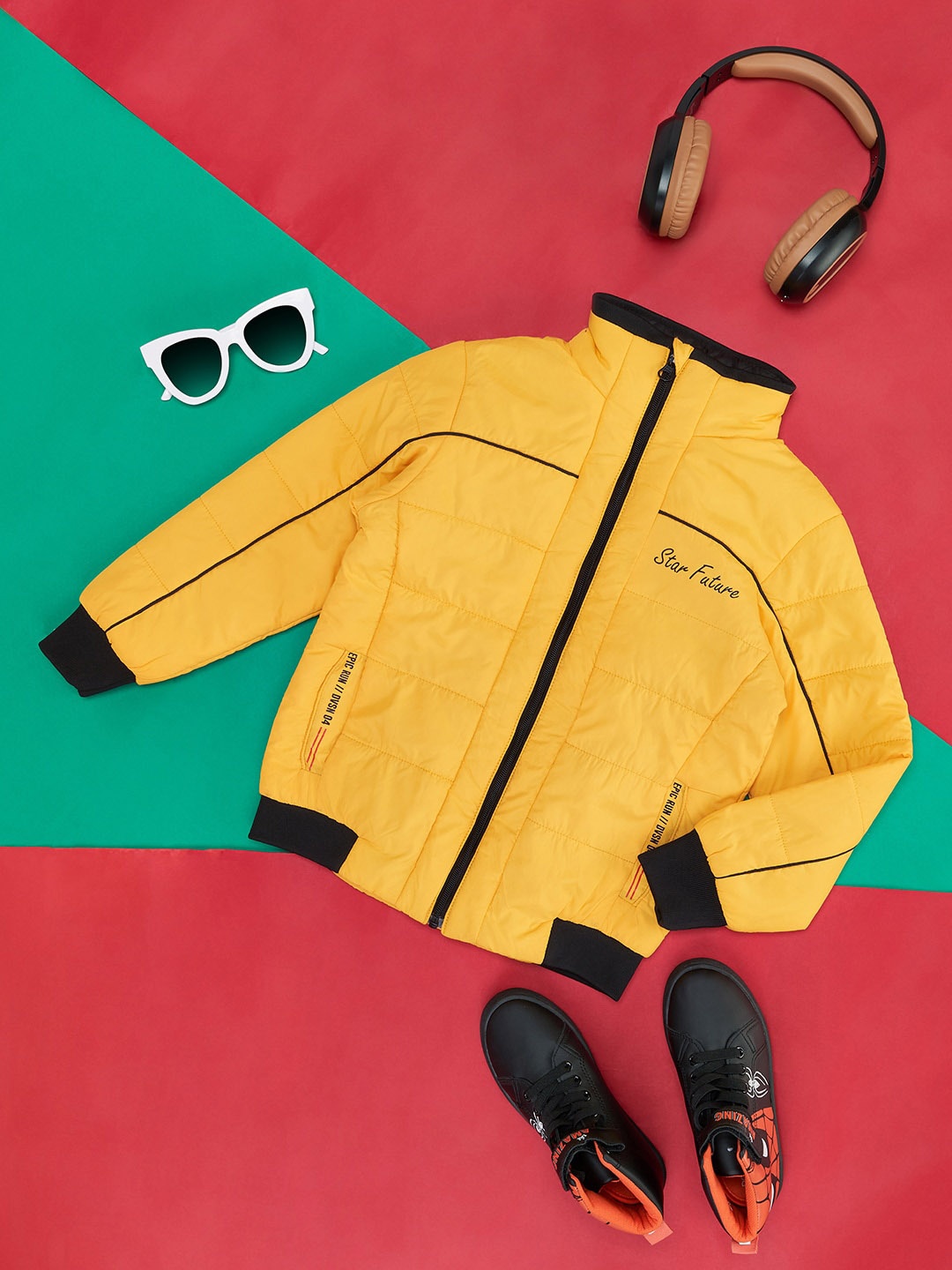 

YU by Pantaloons Boys Stand Collar Bomber Jacket, Yellow
