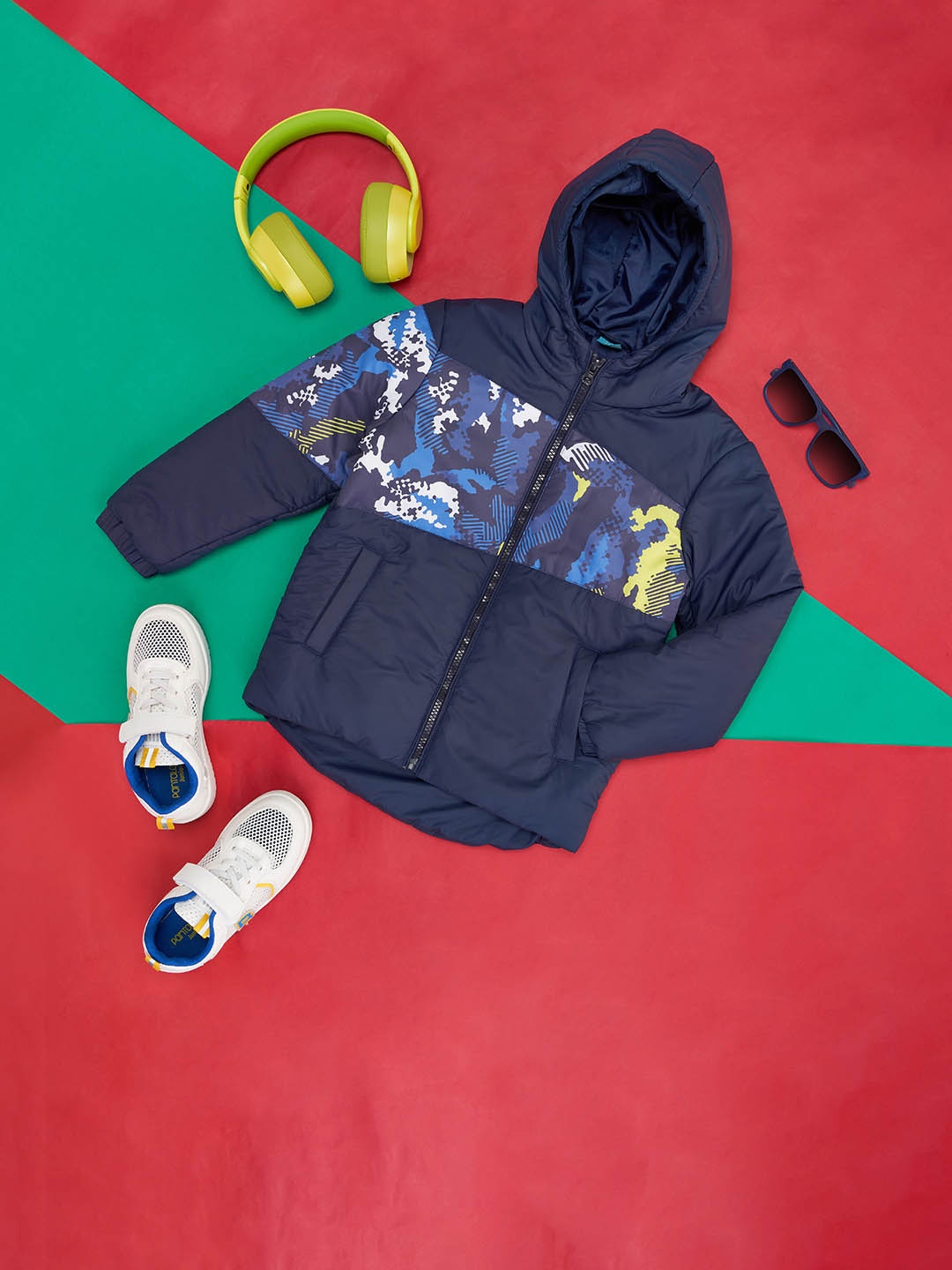 

YU by Pantaloons Boys Graphic Printed Hooded Padded Jacket, Navy blue