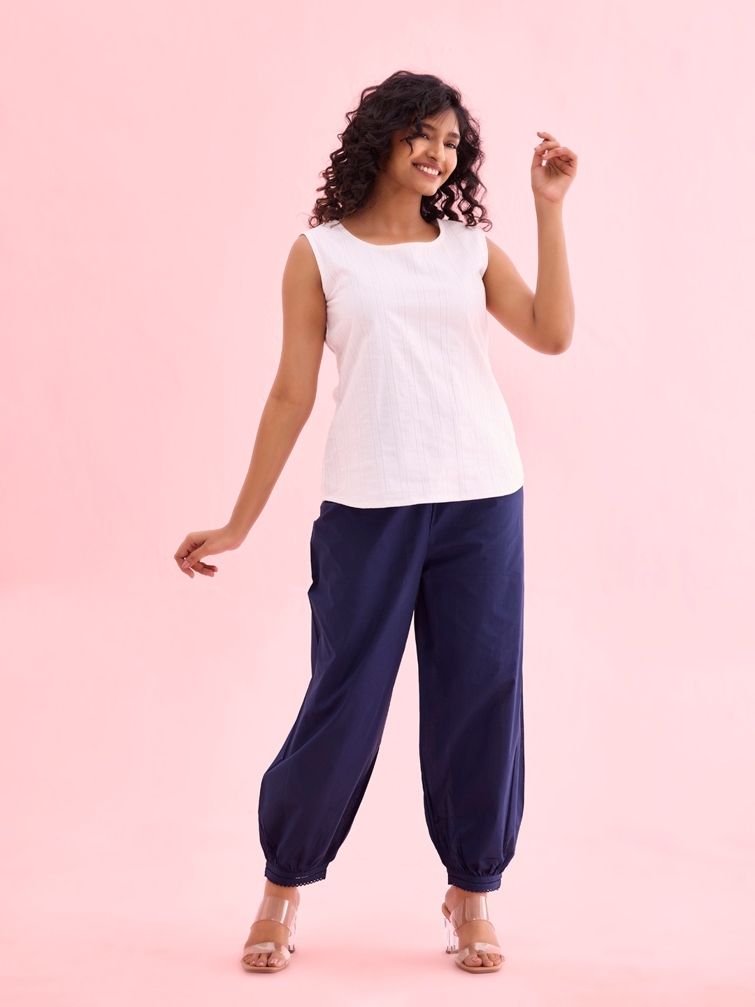 

Go Colors Women Pure Cotton Mid Rise Cropped Salwar, Navy blue