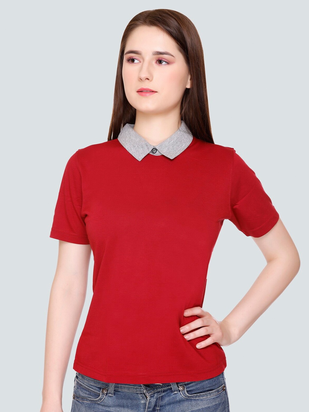 

BAESD Shirt Collar Short Sleeves Top, Maroon