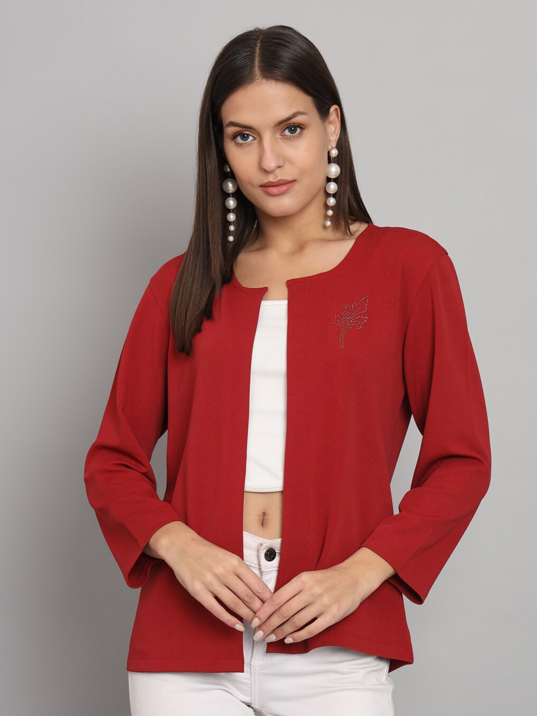 

urSense Front Open Embellished Shrug, Maroon
