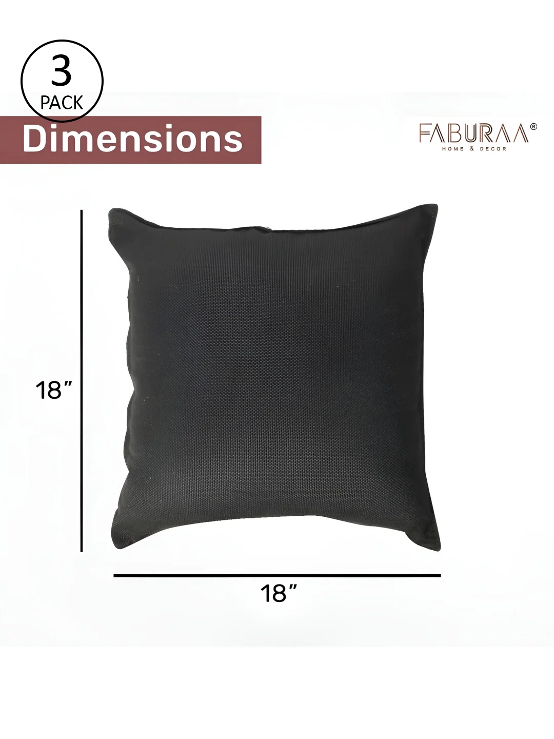 

FABURAA Black 3 Pieces Jute Square Cushion Covers