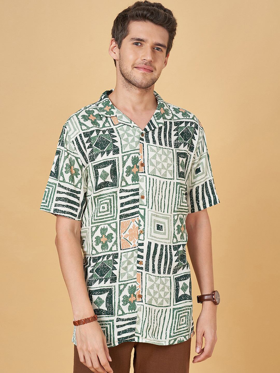 

7 Alt by Pantaloons Geometric Printed Casual Shirt, Beige