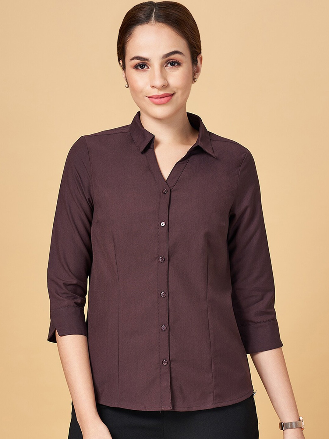 

Annabelle by Pantaloons Spread Collar Opaque Formal Shirt, Brown