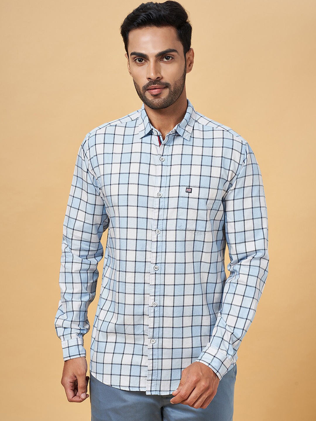 

BYFORD by Pantaloons Slim Fit Opaque Checked Cotton Casual Shirt, Blue
