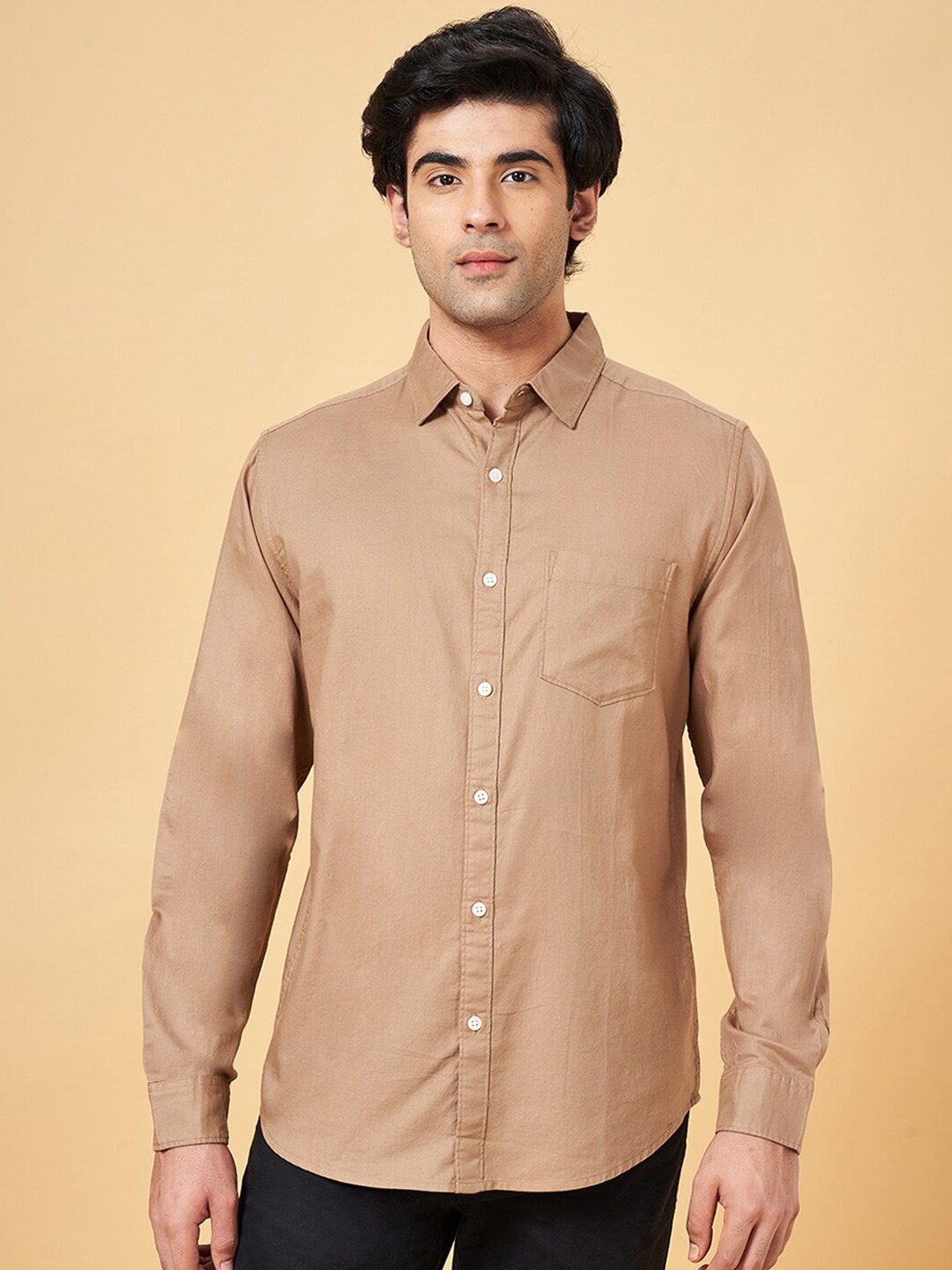 BYFORD by Pantaloons Slim Fit Spread Collar Cotton Casual Shirt, Brown