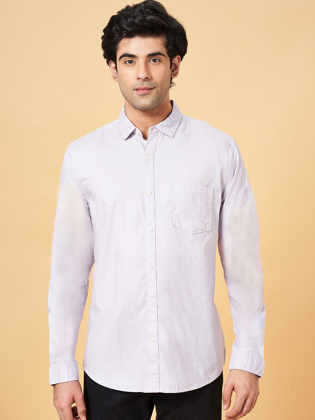 BYFORD by Pantaloons Spread Collar Slim Fit Cotton Casual Shirt, Lavender