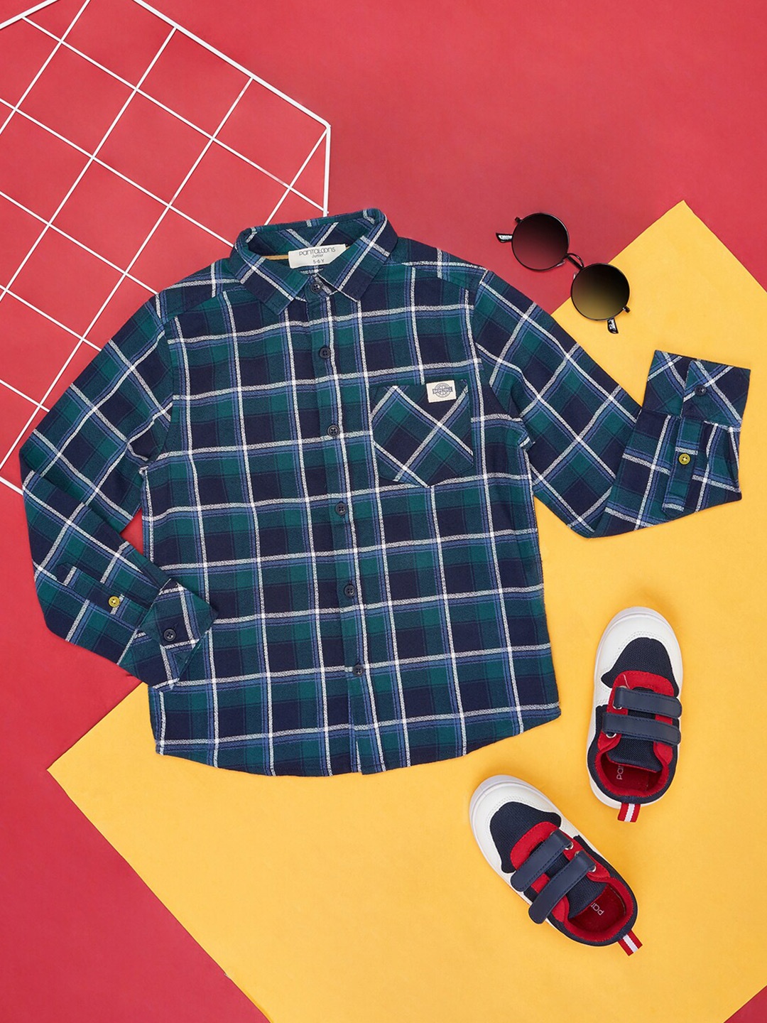 

Pantaloons Junior Boys Windowpane Checked Cotton Casual Shirt, Navy blue