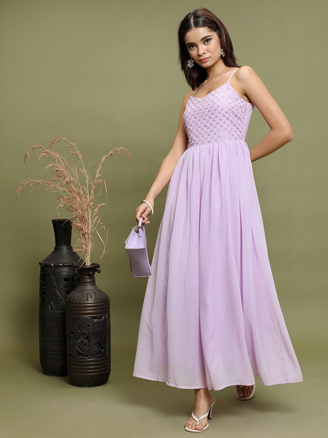 

Vishudh Lavender Embellished Fit & Flare Maxi Dress