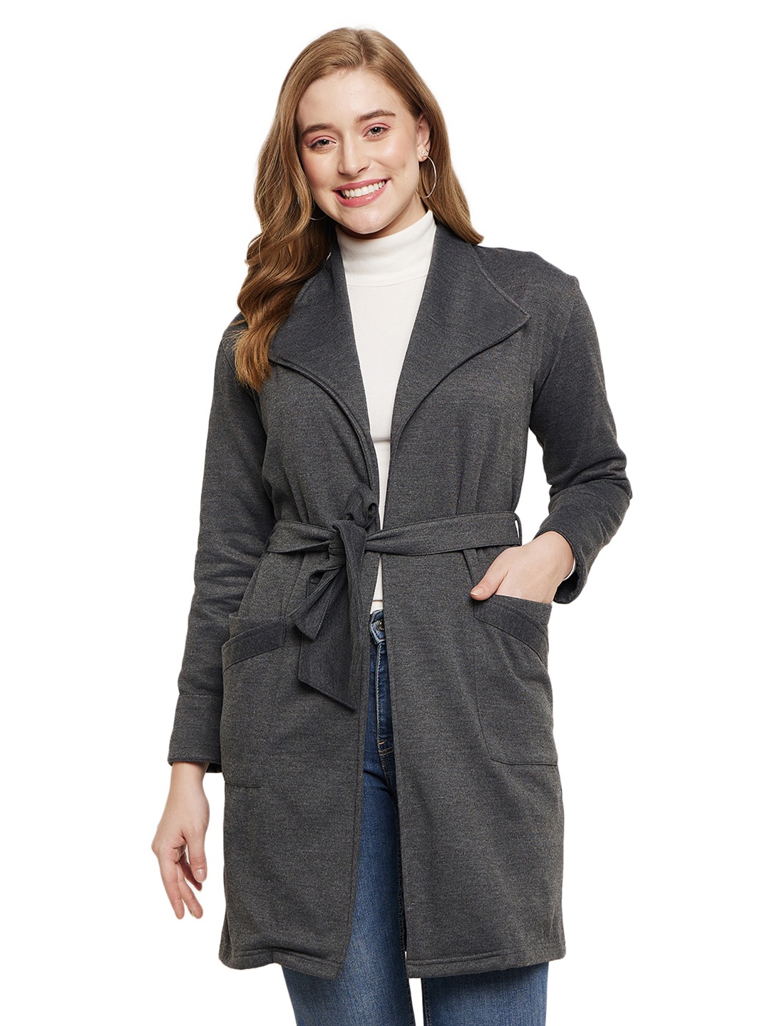 

BRINNS Single Breasted Tie Ups Fleece Overcoat, Charcoal