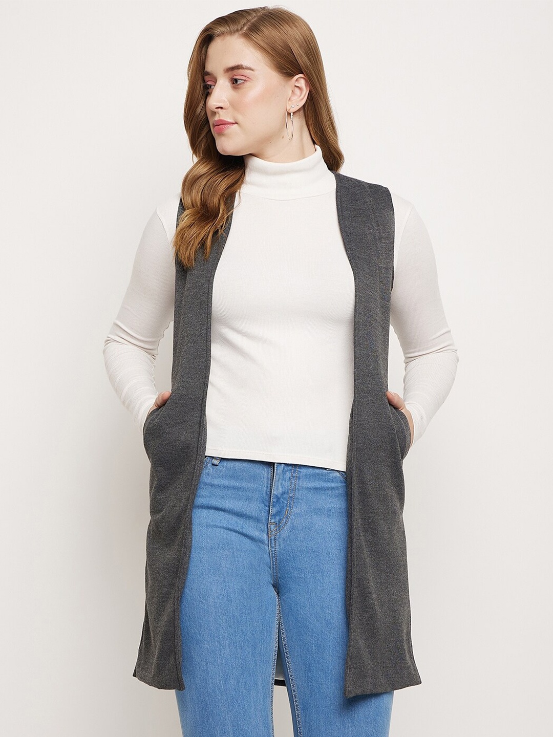 

BRINNS Sleeveless Longline Shrug, Charcoal