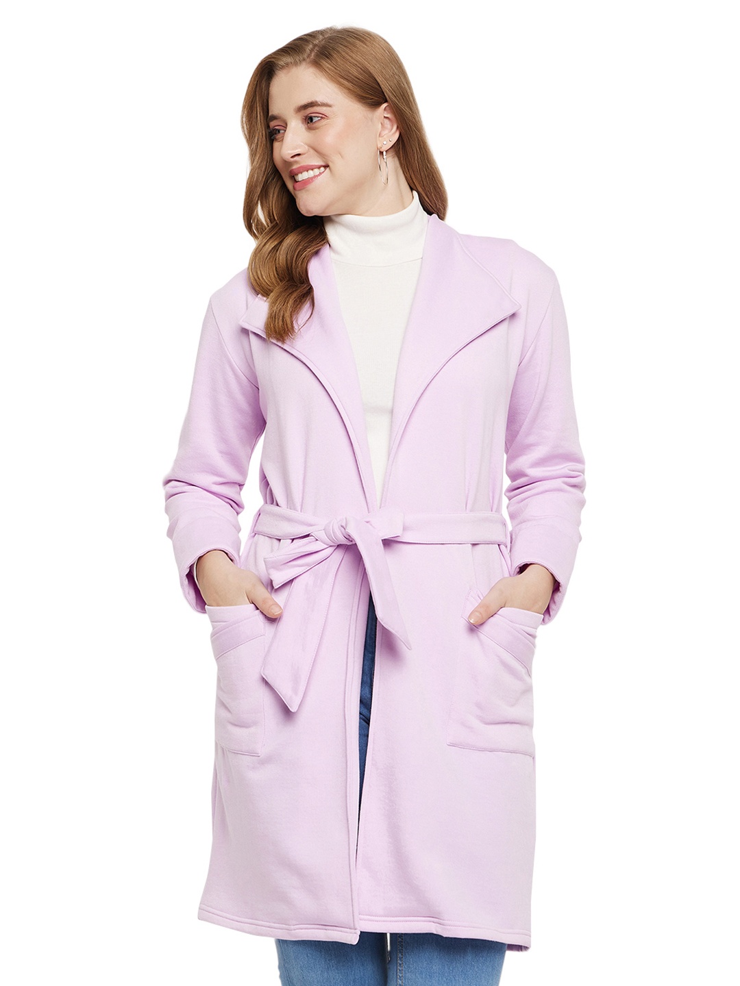

BRINNS Single Breasted Tie Ups Fleece Overcoat, Lavender