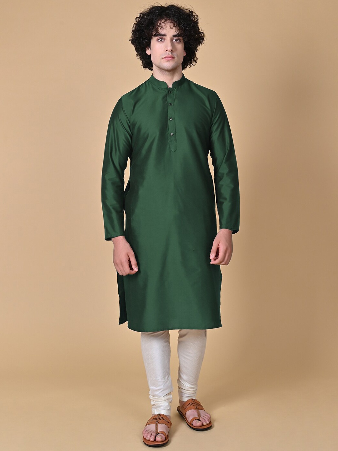 

MAAHI FABS Mandarin Collar Cotton Kurta, Green