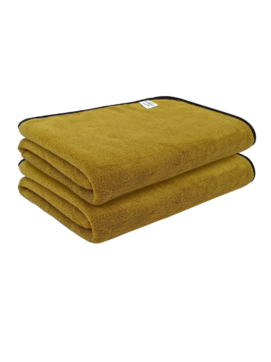 Softspun Microfiber Olive Green & Black 2 Pieces 300 GSM Anti-Bacterial Bath Towels